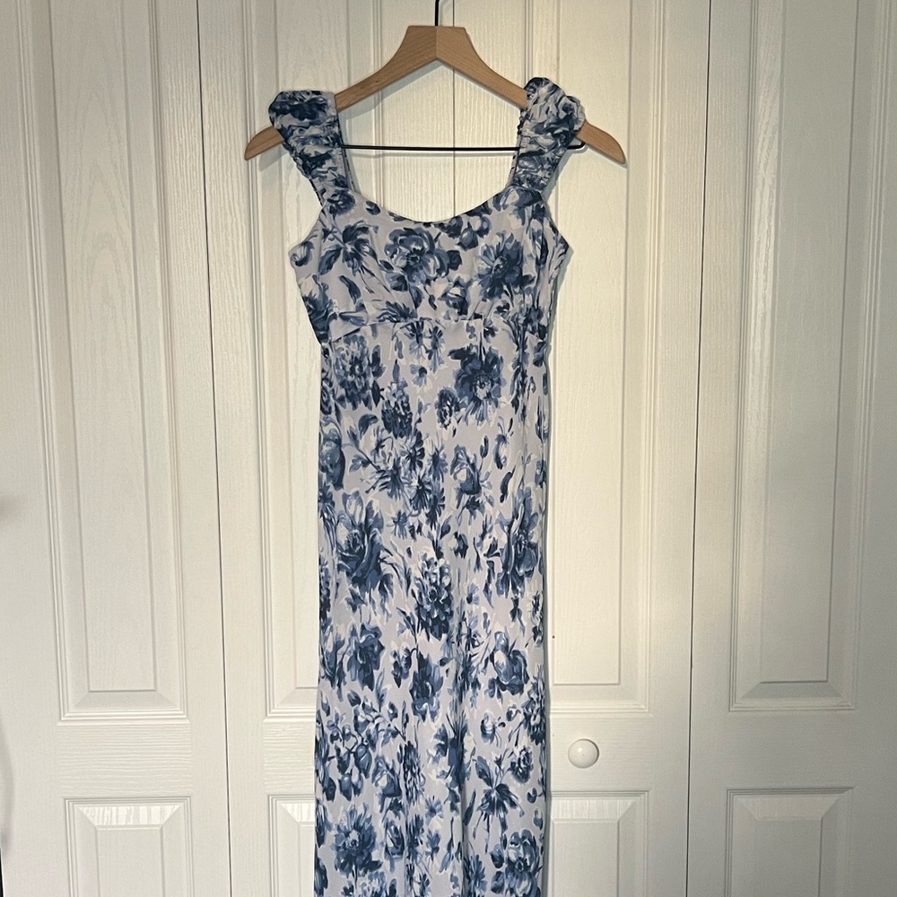 Abercrombie Blue and White Floral Midi Slip Dress
